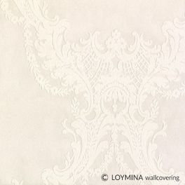 Флизелиновые обои "Boudoir" производства Loymina, арт.GT1 001, с классическим рисунком дамаска-медальона в молочных оттенках, купить в шоу-руме в Москве, бесплатная доставка
